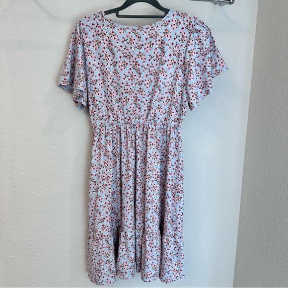 Blue Floral Ruffle Accent Maternity Dress - Picture 4 of 7